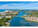Aerial view of the bridge over the canal and the surrounding area at 6536 Sabal Dr, Sarasota, FL 34242