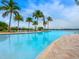Expansive resort-style pool with palm trees and lake views at 153 Soliera St, Nokomis, FL 34275