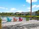 Four colorful chairs on sandy lakeshore at 4156 Cascade Falls Dr, Sarasota, FL 34243