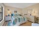 Guest bedroom with striped bedding and white dresser at 4767 Winslow Beacon # 25, Sarasota, FL 34235