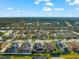 Aerial view of a house with a screened enclosure and a backyard in a residential area at 6614 38Th E St, Sarasota, FL 34243