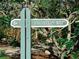 Wooden street sign for Plovers Way in a serene natural setting at 7263 Plovers Way, Sarasota, FL 34242