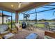 Relaxing screened patio with wicker furniture and lake view at 4727 Motta Ct, Bradenton, FL 34211