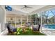 Covered patio with pool, comfortable seating and TV at 8186 Shadow Pine Way, Sarasota, FL 34238