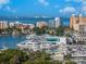 Aerial view of Sarasota bayfront, featuring yachts and waterfront buildings at 1709 N Tamiami Trl # A421, Sarasota, FL 34234