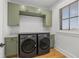 Modern laundry room with green cabinets and quartz countertops at 329 Tarpon St, Anna Maria, FL 34216