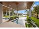 Relaxing pool area with covered patio and lush landscaping at 329 Tarpon St, Anna Maria, FL 34216