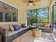 Screened patio with seating area and ceiling fan at 1214 Sea Plume Way, Sarasota, FL 34242