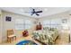 Another bedroom featuring tropical-themed bedding, ceiling fan, and windows at 1220 26Th W St, Bradenton, FL 34205