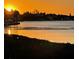Golden sunset over the tranquil waters with lush greenery in the foreground at 3348 Old Oak Dr, Sarasota, FL 34239