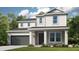 Two-story home with gray siding, dark gray garage door, and landscaping at 6912 Prairie Oak Way, Nokomis, FL 34275