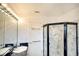 Bathroom with marble vanity, shower, and large mirror at 9820 Royal Palm Dr, Bradenton, FL 34210