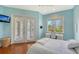 This bedroom has hardwood floors, a small desk and French doors to the backyard patio at 3930 Elysian Woods Ln, Sarasota, FL 34231