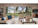 Bright living room with water views, comfortable seating, and a stylish glass coffee table at 3350 Old Oak Dr, Sarasota, FL 34239