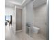 Modern bathroom with a toilet and frosted glass partition at 401 Quay Commons # 901, Sarasota, FL 34236