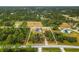 An aerial view of a home with a pool, surrounded by trees at 5105 Bannock Cir, North Port, FL 34288