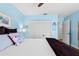 Blue bedroom with closet, bright walls, and a door to the hallway at 6913 8Th W Ave, Bradenton, FL 34209