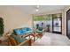 Relaxing screened-in patio with comfortable seating and a brick-paved floor at 8792 Rain Song Rd, Sarasota, FL 34238