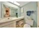 Bathroom with white vanity, toilet, and open shelving at 6029 E Peppertree Way # 116, Sarasota, FL 34242