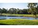 Scenic view of the golf course featuring a water hazard and lush green grass with trees in the background at 4304 Camino Madera, Sarasota, FL 34238