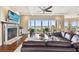 Living area with water views, fireplace, and hardwood floors at 5531 2Nd Avenue W Cir, Palmetto, FL 34221