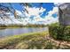 Picturesque view of a tranquil pond with mature trees and lush greenery at 4742 Balboa Park Loop, Bradenton, FL 34211