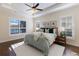 Comfortable bedroom offers hardwood floors, tray ceilings and backyard views at 7115 Callander Cv, Lakewood Ranch, FL 34202