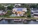 Waterfront home with private pool and dock, beautifully lit at dusk at 178 N Washington Dr, Sarasota, FL 34236