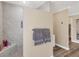 Clean bathroom with walk-in shower and built-in shelving at 2005 21St W St, Palmetto, FL 34221