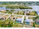 Aerial view of a residential neighborhood featuring houses with pools near a canal at 3215 Lake View Blvd, Port Charlotte, FL 33948