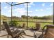 Relaxing screened patio with lounge chairs overlooks a lush green golf course at 10732 Klee Ave, Bradenton, FL 34212