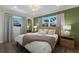 Serene bedroom with green accent wall and a plush bed at 213 83Rd St # East, Holmes Beach, FL 34217