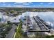 Scenic aerial view of the community boat docks by the water and buildings at 942 Preservation St, Bradenton, FL 34208