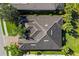 Aerial view of a single-Gathering home with a dark roof surrounded by lush landscaping at 942 Preservation St, Bradenton, FL 34208