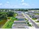 Aerial view of a residential neighborhood with houses and a pond at 9016 Waxwing Way, Parrish, FL 34219