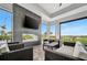 Relaxing outdoor patio with comfortable seating and a fireplace at 15415 Derna Ter, Bradenton, FL 34211