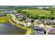 Scenic aerial view showcasing the home's position along a lake and close to lush green spaces at 6318 Anise Dr, Sarasota, FL 34238
