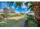 Spacious backyard with mature landscaping and palm trees at 13031 Palermo Dr, Bradenton, FL 34211