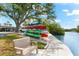 Kayak storage area with a bench and waterfront views at 9397 Midnight Pass Rd # 906, Sarasota, FL 34242