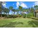 Landscaped backyard with lush greenery and palm trees at 12606 Fontana Loop, Bradenton, FL 34211