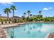 Inviting community pool surrounded by palm trees and lounge chairs at 1964 Hawks View Dr, Ruskin, FL 33570