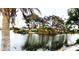 Calm lake view with lush greenery, waterfront homes, and towering palm trees at 2271 Sandlewood Dr, Venice, FL 34293