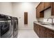 Convenient laundry room with washer, dryer, and cabinets at 9903 Menander Wood Ct, Odessa, FL 33556