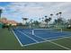 Well-maintained tennis courts surrounded by lush landscaping and palm trees in a private community at 2737 Harvest Dr, Sarasota, FL 34240