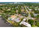 Scenic aerial view of a residential neighborhood with tree-lined streets and a waterfront homes along the canal at 1810 Lincoln Dr, Sarasota, FL 34236