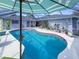 View of the in-ground pool and patio area featuring patio furniture, plants, and a covered screen at 9008 Allapata Ln, Venice, FL 34293