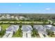 Bird's eye view of a neighborhood streetscape featuring well-maintained homes, lush landscaping, and a serene sky at 3922 Wildgrass Pl, Parrish, FL 34219