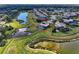 Aerial view of home with pool, and pond. Great location surrounded by lush landscaping at 7315 Bianco Duck Ct, Sarasota, FL 34240