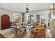 Open-concept living area with stylish furnishings, large windows, and an adjoining dining space at 3930 Red Rock Way, Sarasota, FL 34231