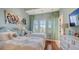 Light-filled bedroom with twin beds, colorful artwork, and serene blue walls at 3625 Casey Key Rd, Nokomis, FL 34275